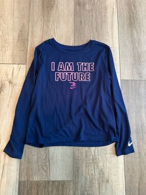 Nike Navy Long-Sleeve Tee with Pink 'I AM THE FUTURE' Graphic